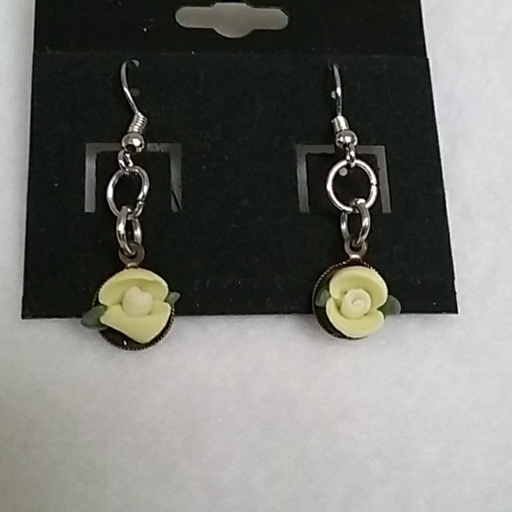 Womens Pale Yellow Rose Hook Earrings